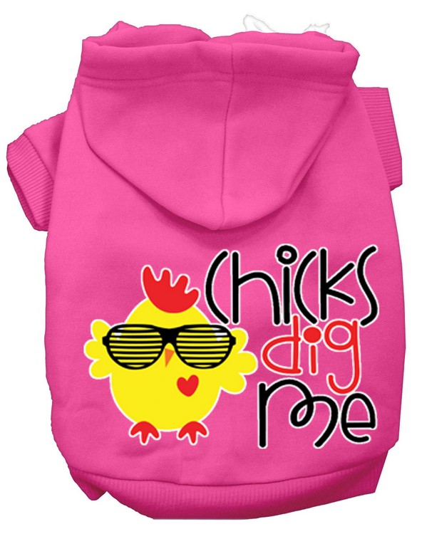 Chicks Dig Me Screen Print Dog Hoodie Bright Pink L